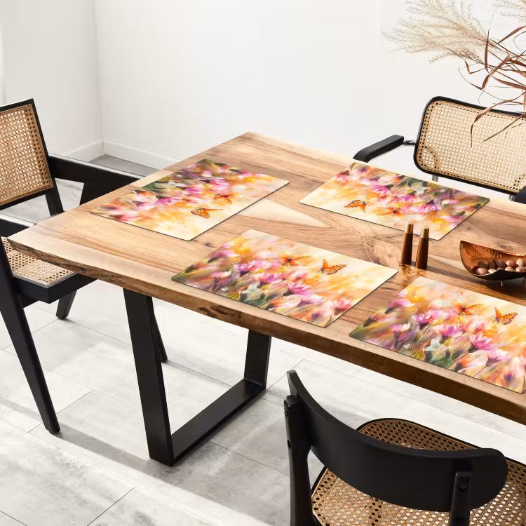Placemat vinyl - Vlinders - Oranje - Bloemen — 4