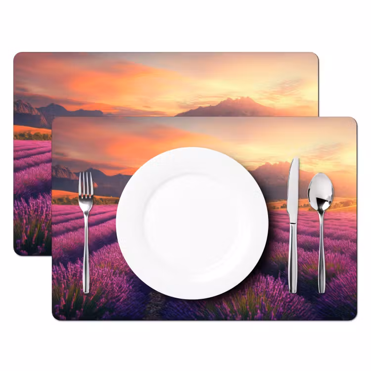 Placemat vinyl - Lavendelveld - Quote - Zonsondergang — 2