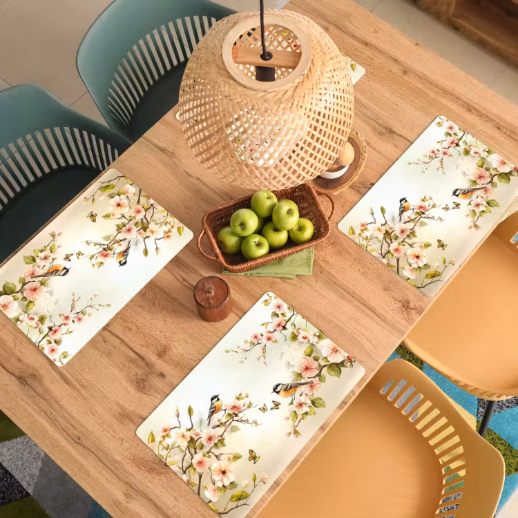 Placemat vinyl - Takken - Bloemen - Vogeltjes - Roze — 3