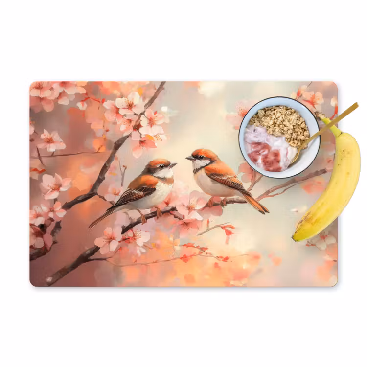 Placemat vinyl - Vogels - Romantic - Bloesemtak — 1