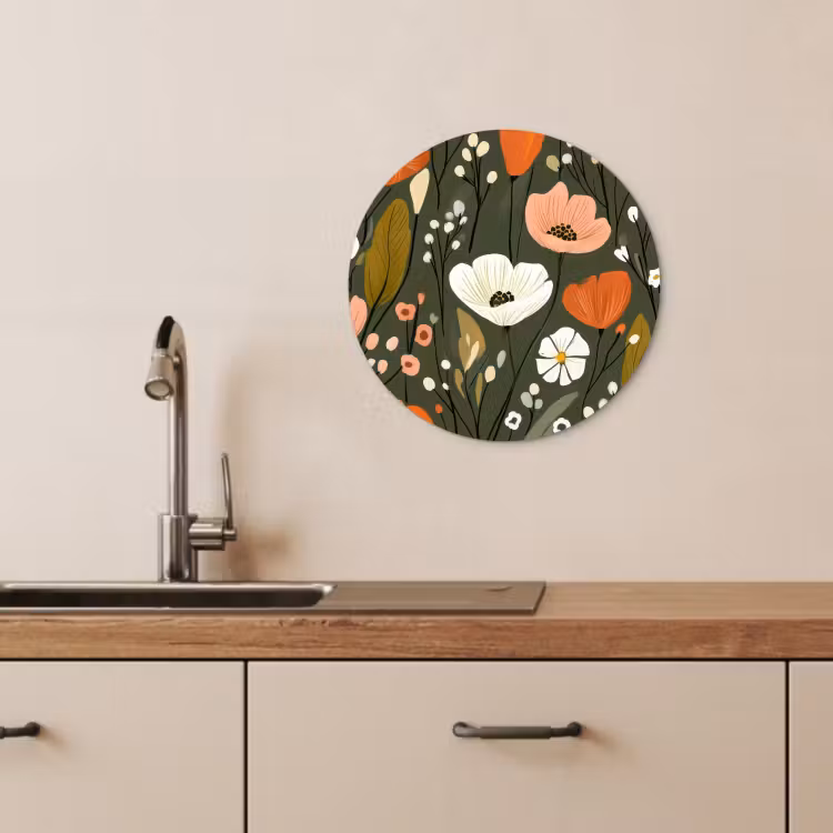 Muurcirkel - Bloemen - Illustratie - Groen — 1