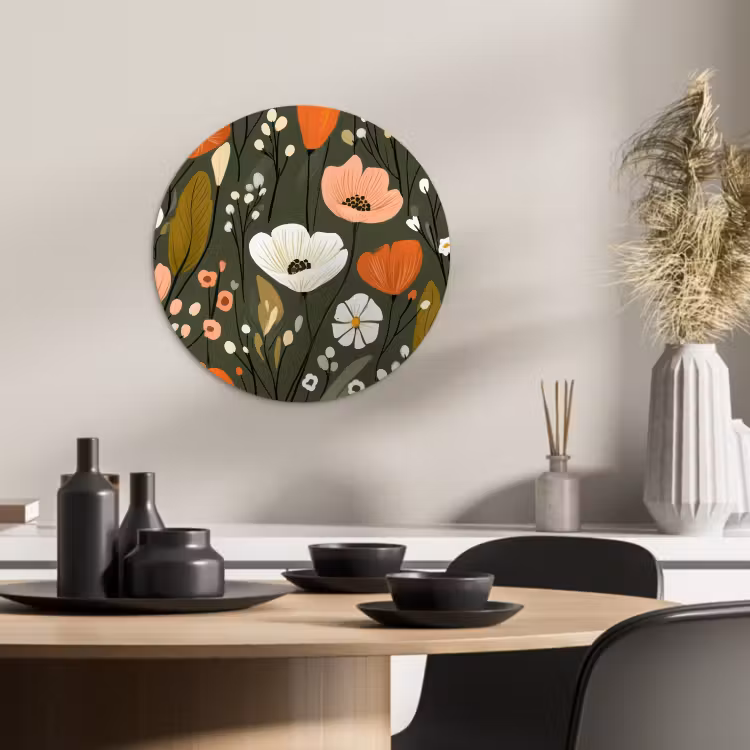 Muurcirkel - Bloemen - Illustratie - Groen — 3