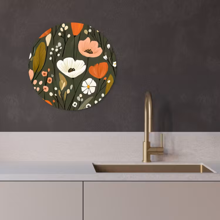 Muurcirkel - Bloemen - Illustratie - Groen — 4