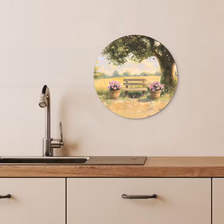 Muurcirkel - Houten bankje - Bloempotten - Landschap — 3
