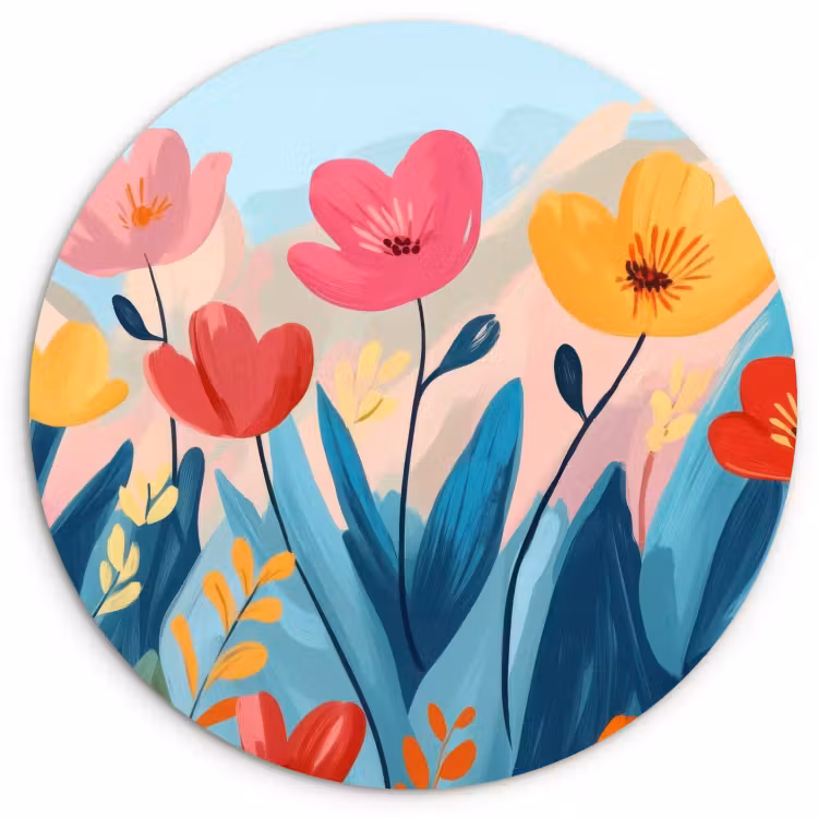 Muurcirkel - Illustratie - Bloemen - Kleurrijk — 2