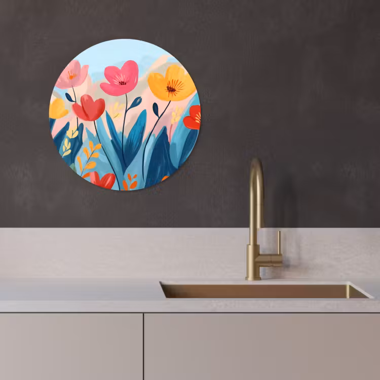 Muurcirkel - Illustratie - Bloemen - Kleurrijk — 4