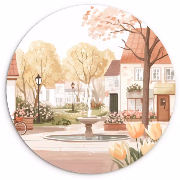 Muurcirkel - Dorpsplein - Fontein - Tulpen — 1