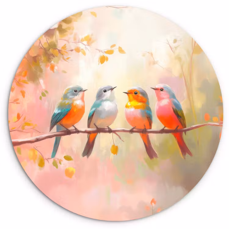 Muurcirkel - Vogels - Kleurrijk - Tak — 2