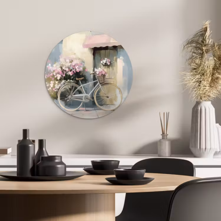 Muurcirkel - Fiets - Pastelkleuren - Bloemen — 1