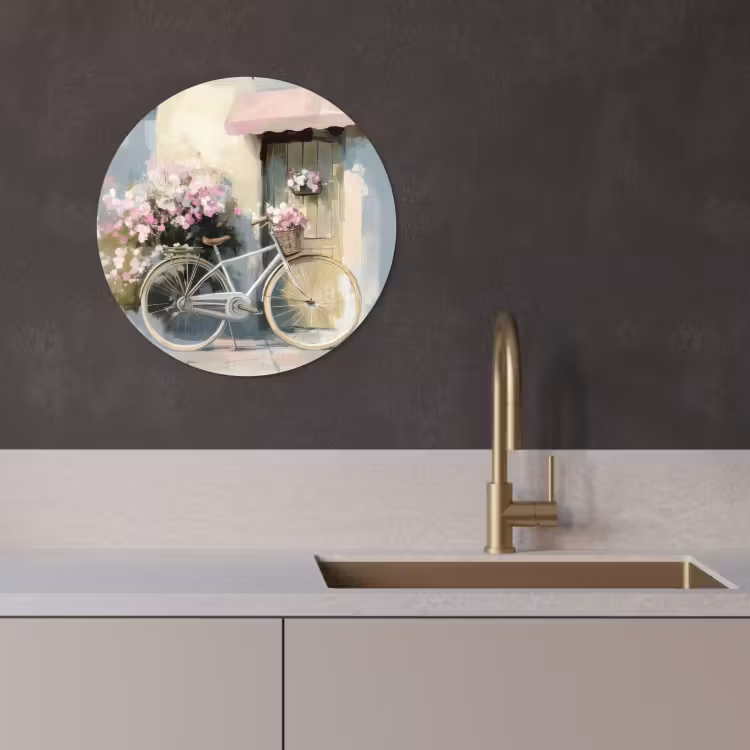 Muurcirkel - Fiets - Pastelkleuren - Bloemen — 2