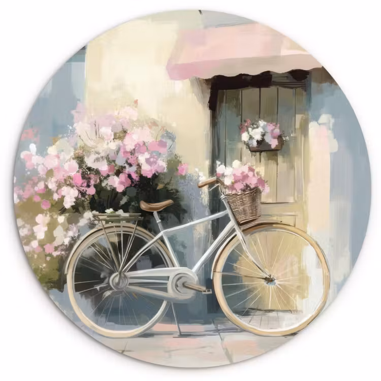 Muurcirkel - Fiets - Pastelkleuren - Bloemen — 3
