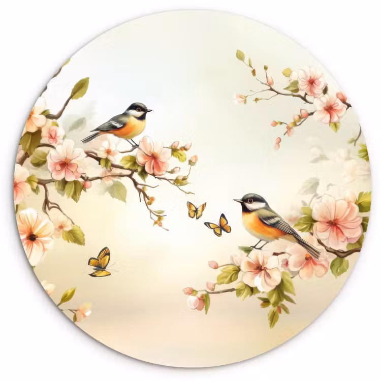Muurcirkel - Takken - Bloemen - Vogeltjes - Roze — 4