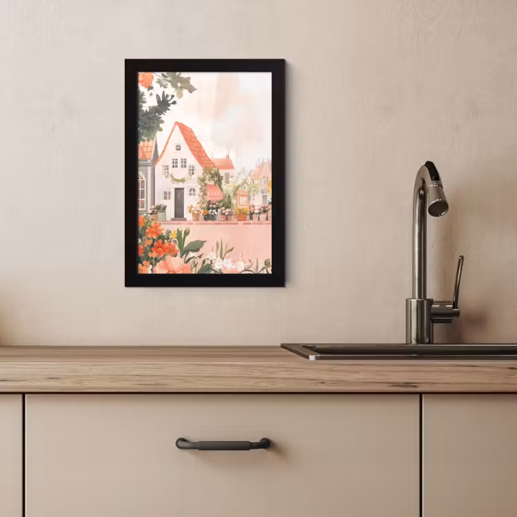 Poster met lijst - Bloemen - Huizen - Dorp — 4