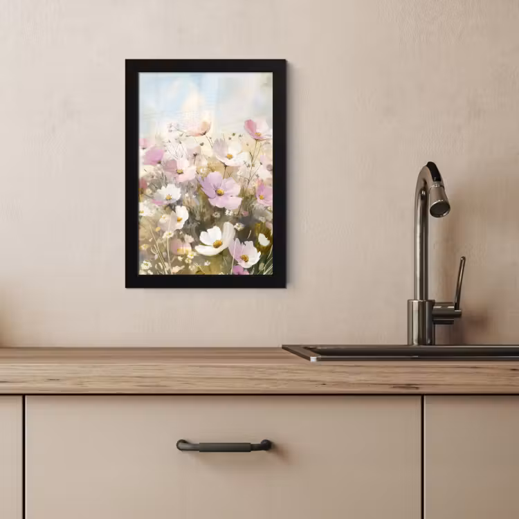 Poster met lijst - Bloemenveld - Lichte tinten - Geschilderd — 4