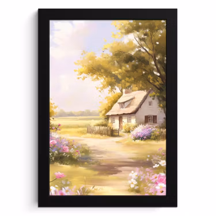 Poster met lijst - Huisje - Hout - Bloemen — 1