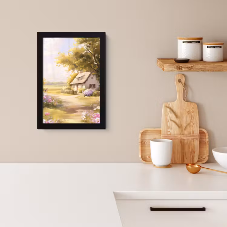 Poster met lijst - Huisje - Hout - Bloemen — 2