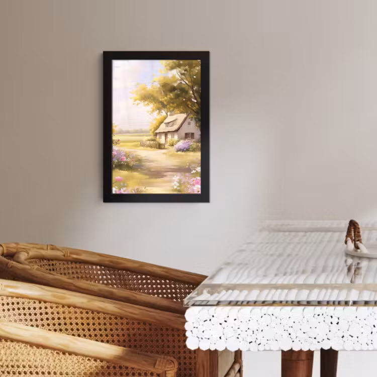 Poster met lijst - Huisje - Hout - Bloemen — 4