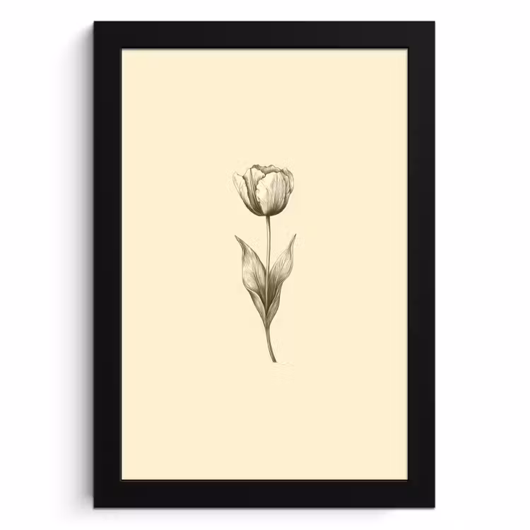 Poster met lijst - Illustratie - Tulp - Zwart — 1