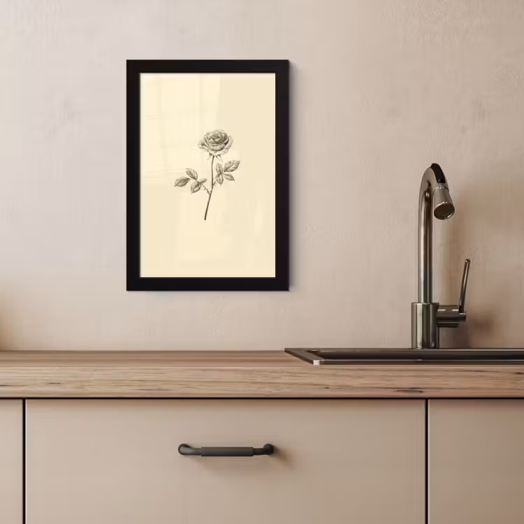 Poster met lijst - Illustratie - Zwart - Roos — 2