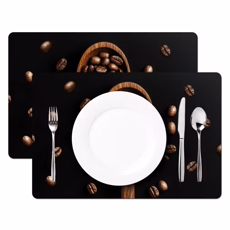 Placemat vinyl - Hout - Zwart - Koffiebonen — 2