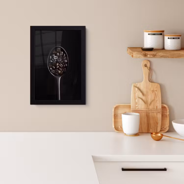 Poster met lijst - Koffiebonen - Lepel - Zwart — 2