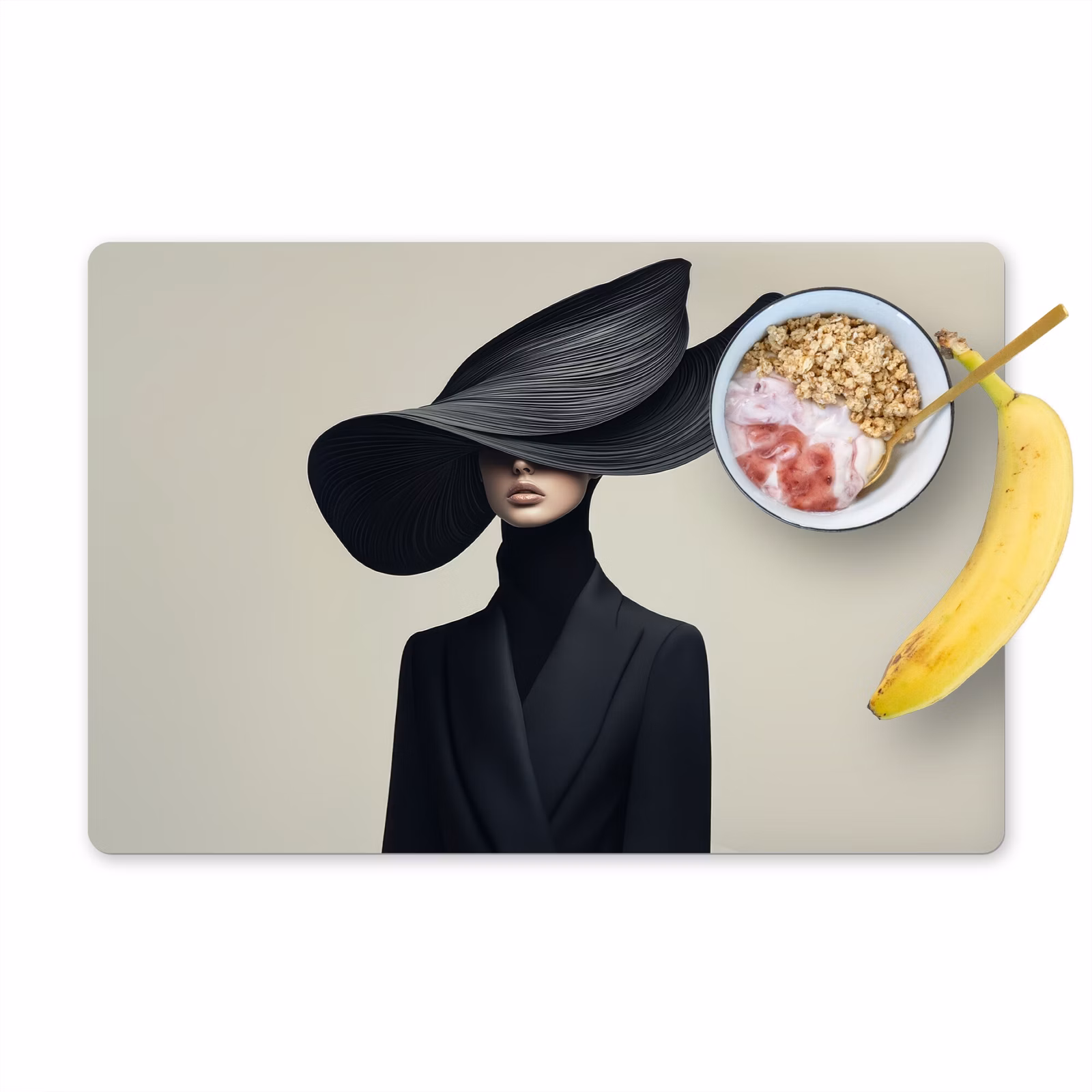 Placemat vinyl - Zwart - Vrouw - Hoed — 1