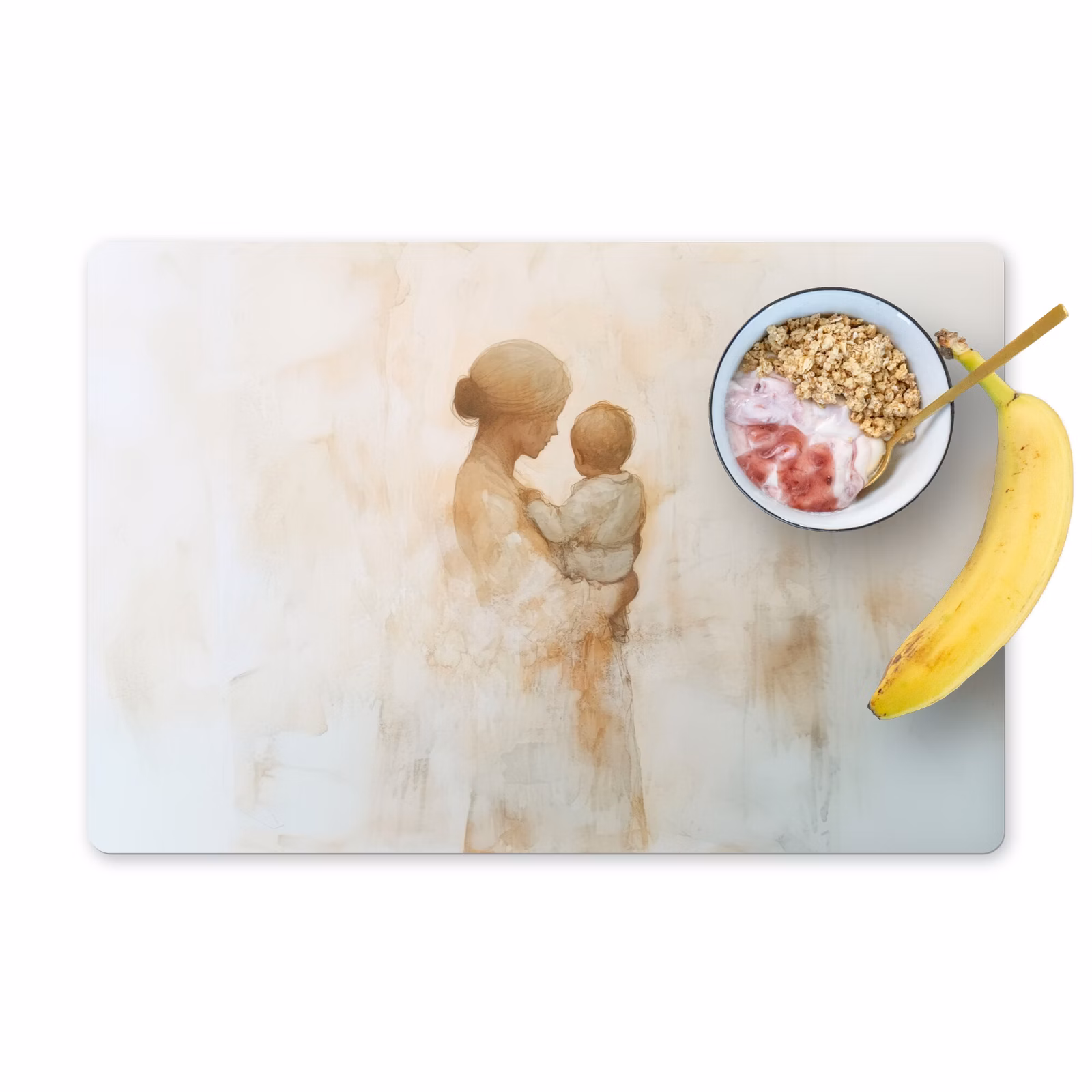 Placemat vinyl - Kind - Moeder - Waterverfschilderij — 1
