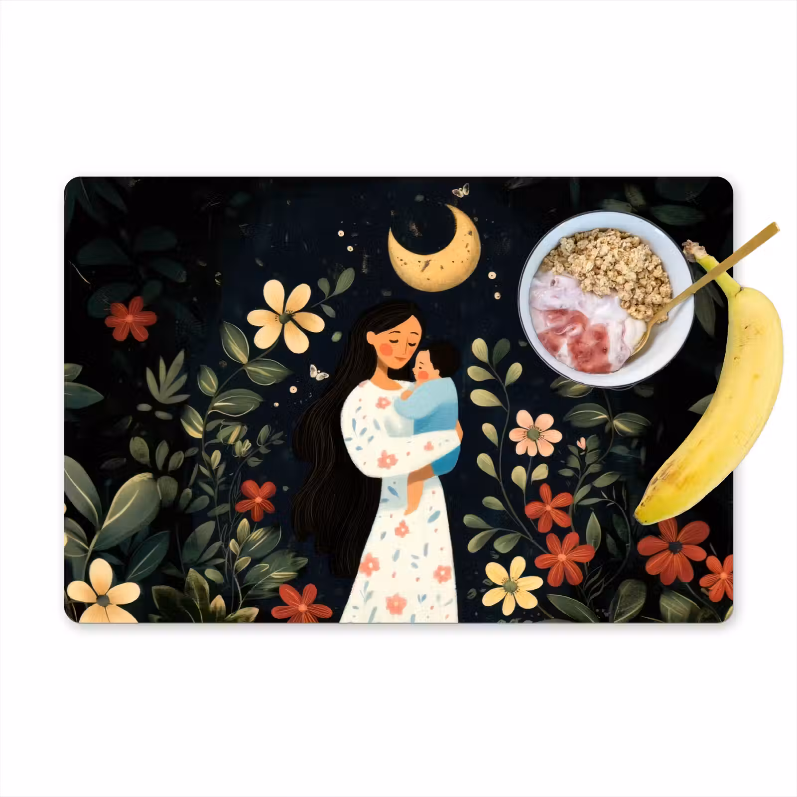 Placemat vinyl - Moeder - Kind - Kleurrijk - Bloemen — 1