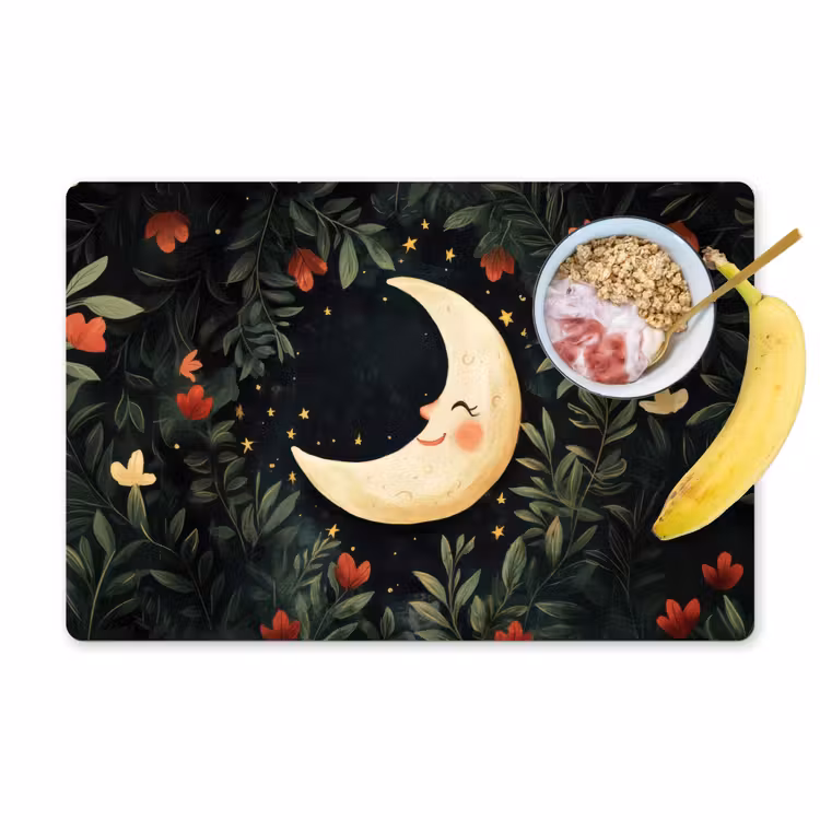 Placemat vinyl - Maan - Bloemen - Nachthemel — 1