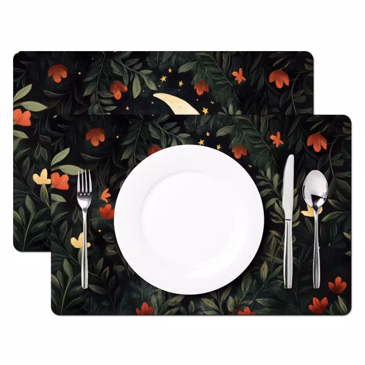 Placemat vinyl - Maan - Bloemen - Nachthemel — 2