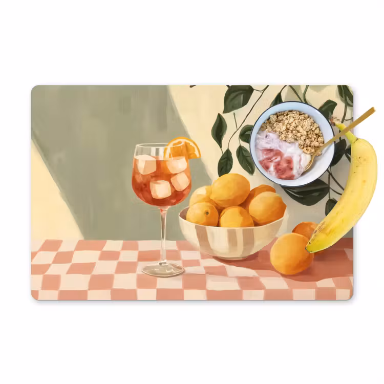Placemat vinyl - Citroenen - Glas - Tafelkleed - Geblokt — 1