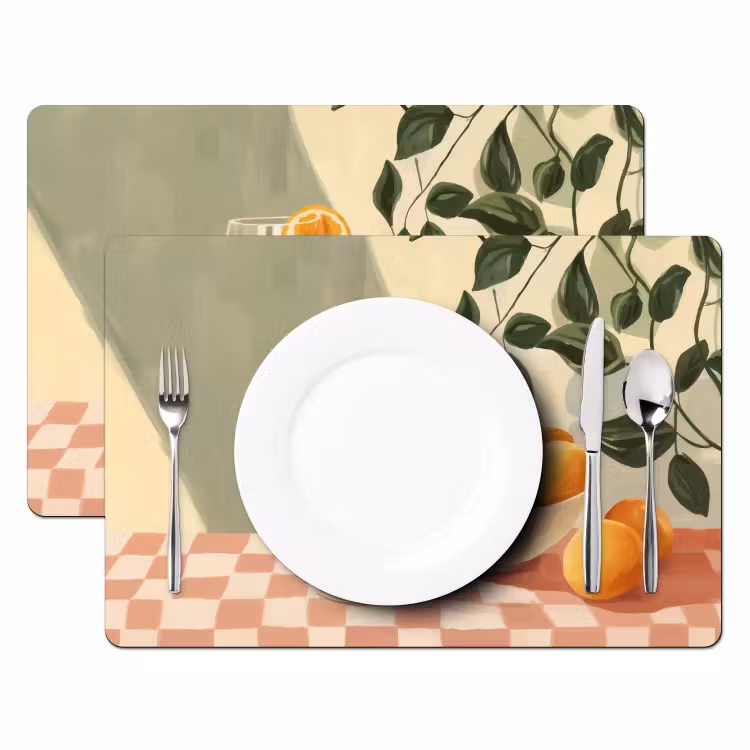 Placemat vinyl - Citroenen - Glas - Tafelkleed - Geblokt — 2