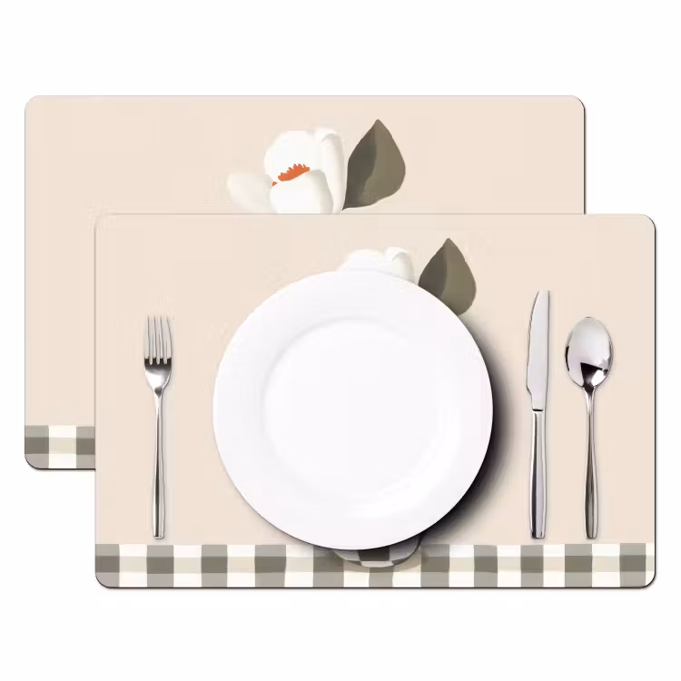 Placemat vinyl - Vaas - Geruit - Groen - Bloem — 2