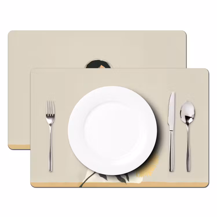 Placemat vinyl - Vrouw - Bloem - Geel - Minimalistisch — 2
