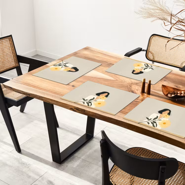 Placemat vinyl - Vrouw - Bloem - Geel - Minimalistisch — 4
