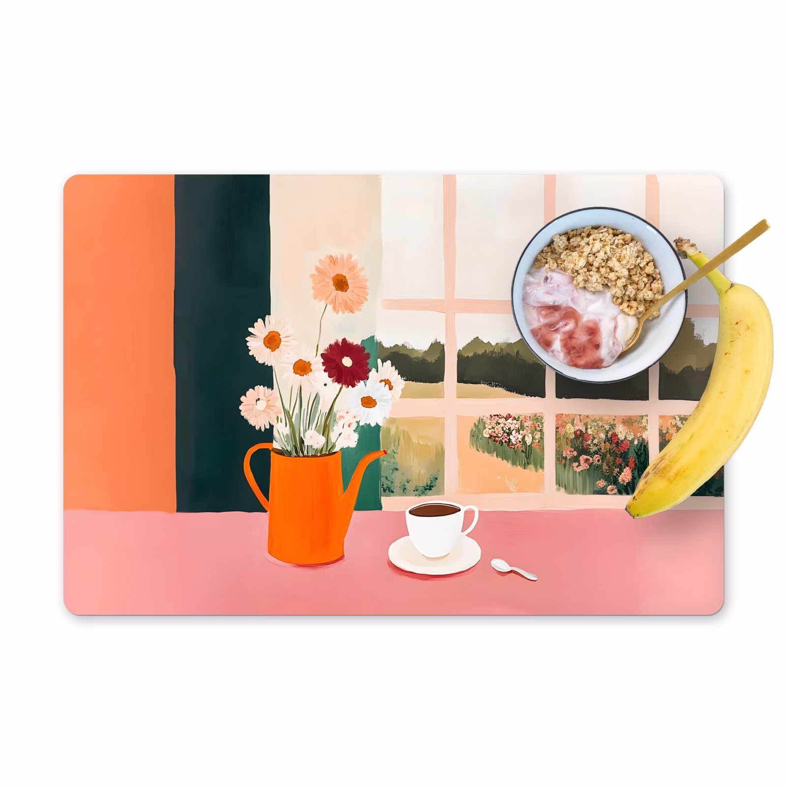 Placemat vinyl - Bloemen - Koffie - Raam — 1