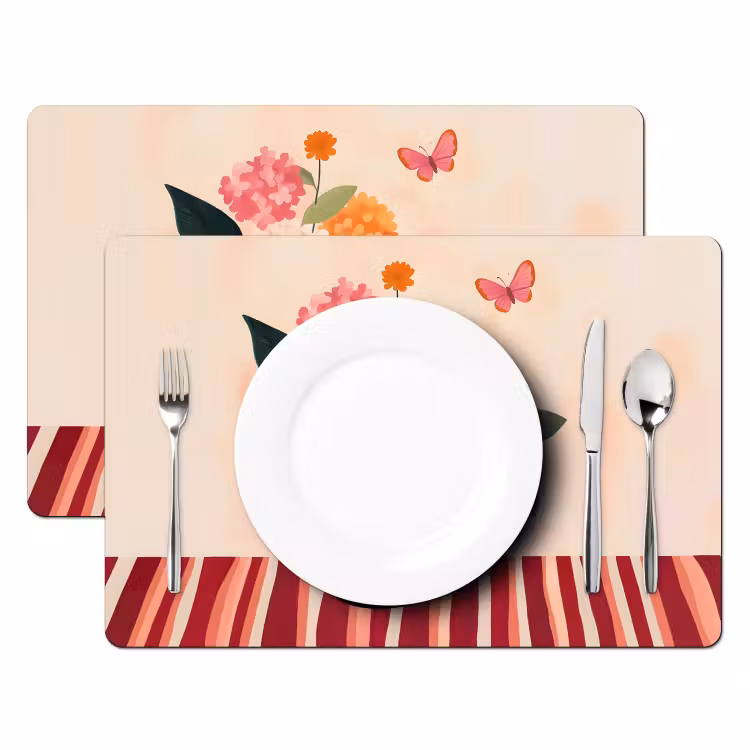 Placemat vinyl - Vaas - Bloemen - Vlinder - Rood — 2