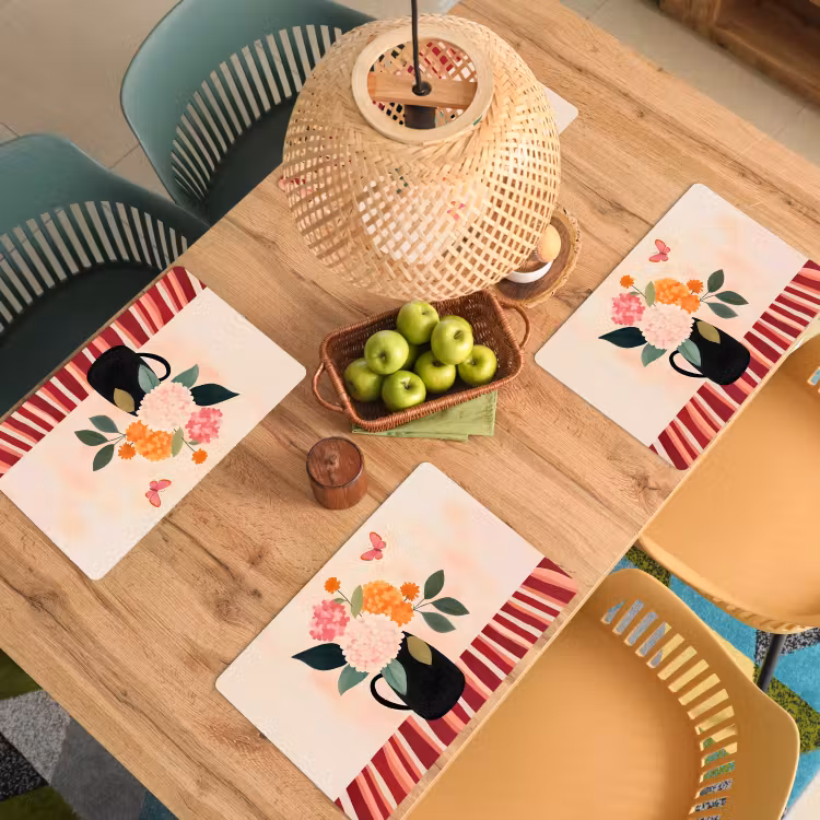 Placemat vinyl - Vaas - Bloemen - Vlinder - Rood — 3