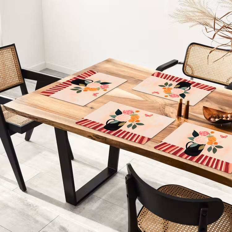 Placemat vinyl - Vaas - Bloemen - Vlinder - Rood — 4