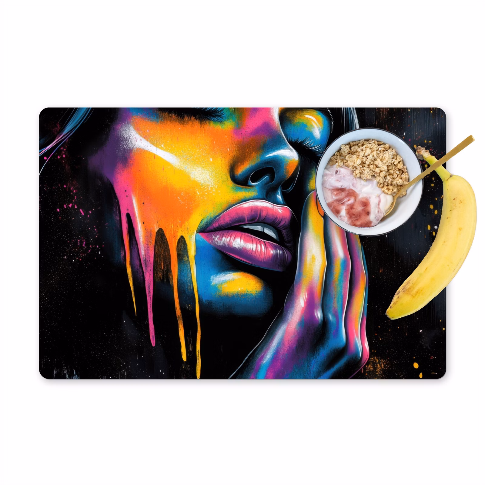 Placemat vinyl - Vrouw - Gezicht - Verf - Kunstzinnig — 1