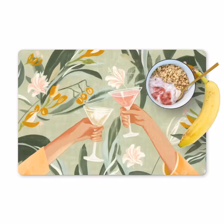Placemat vinyl - Glazen - Proosten - Bladeren - Groen — 1