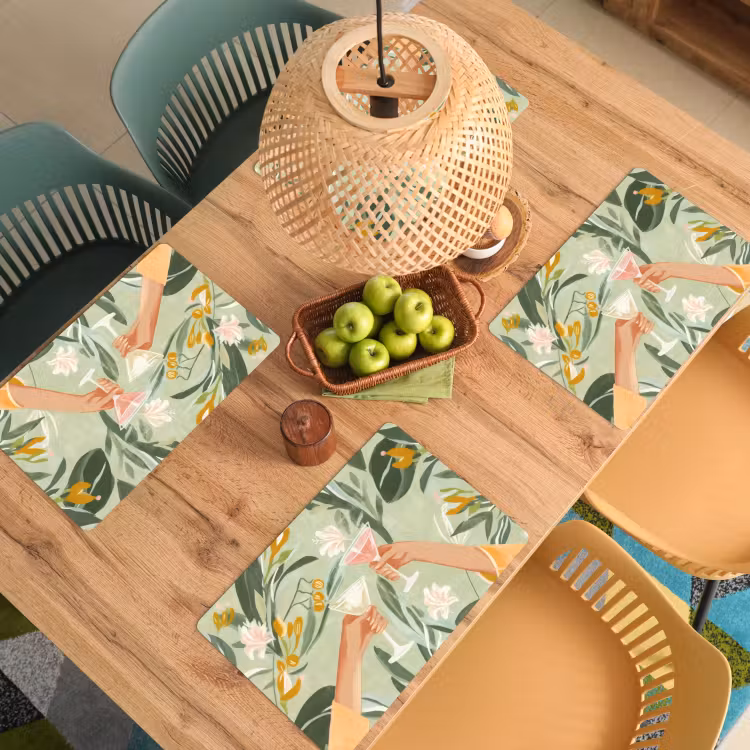 Placemat vinyl - Glazen - Proosten - Bladeren - Groen — 3