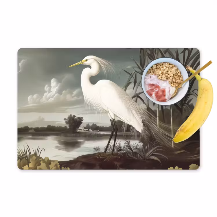Placemat vinyl - Reiger - Planten - Wolken - Wit — 1