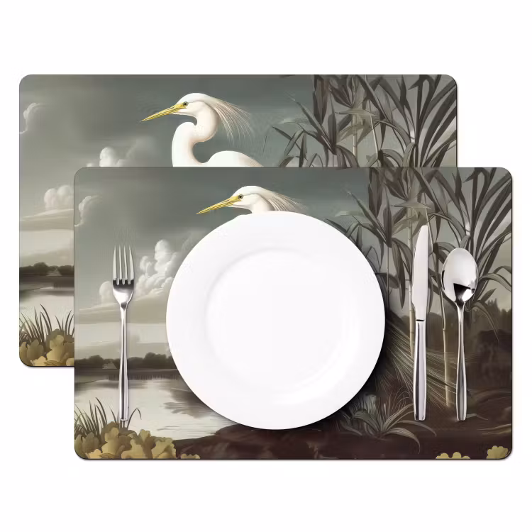 Placemat vinyl - Reiger - Planten - Wolken - Wit — 2