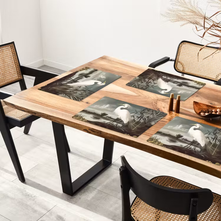 Placemat vinyl - Reiger - Planten - Wolken - Wit — 4