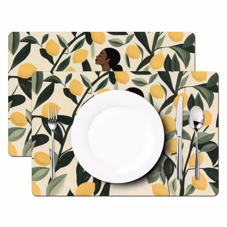 Placemat vinyl - Vrouw - Mand - Citroenen - Bladeren — 2