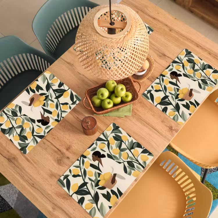 Placemat vinyl - Vrouw - Mand - Citroenen - Bladeren — 3