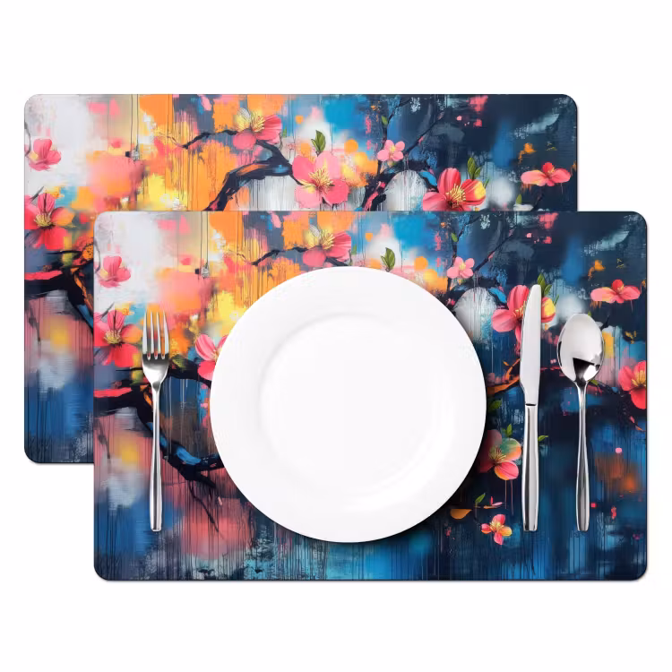 Placemat vinyl - Bloemen - Tak - Artistiek - Roze — 2