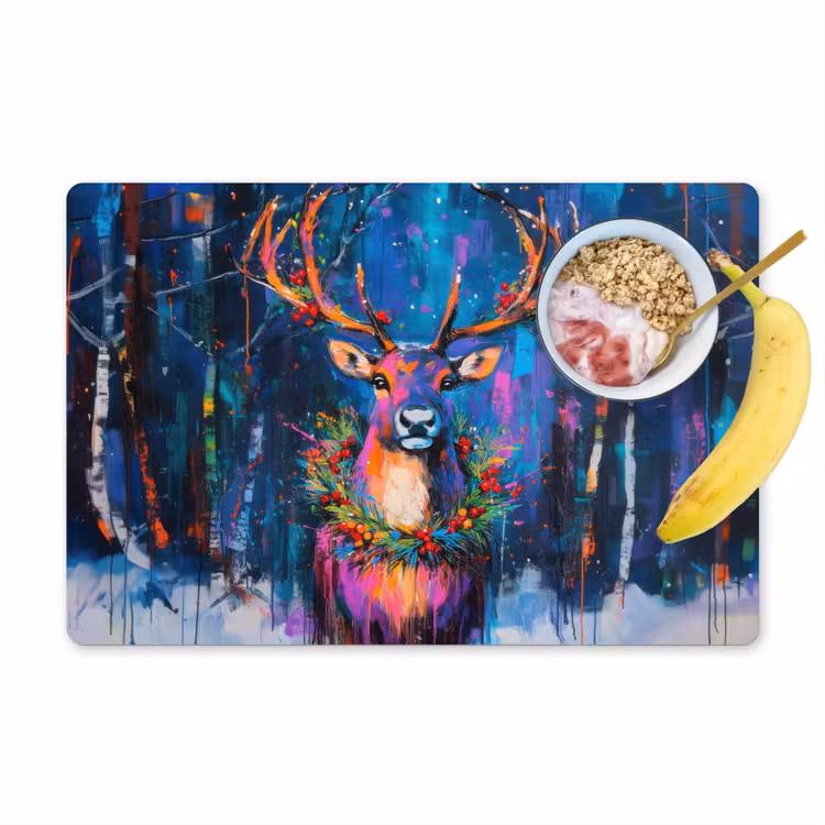 Placemat vinyl - Rendier - Krans - Sprookjesachtig - Blauw — 1