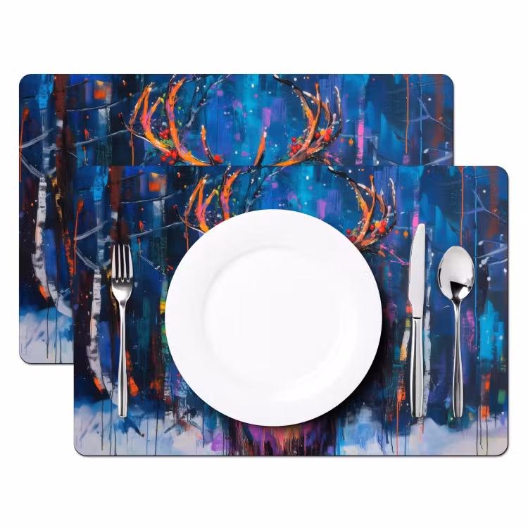 Placemat vinyl - Rendier - Krans - Sprookjesachtig - Blauw — 2